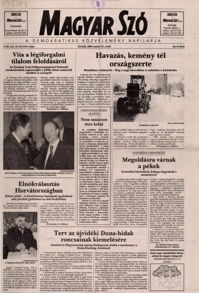 Magyar Szó, 57. évf. 2000. január 25. 19. sz. 1–16. oldal