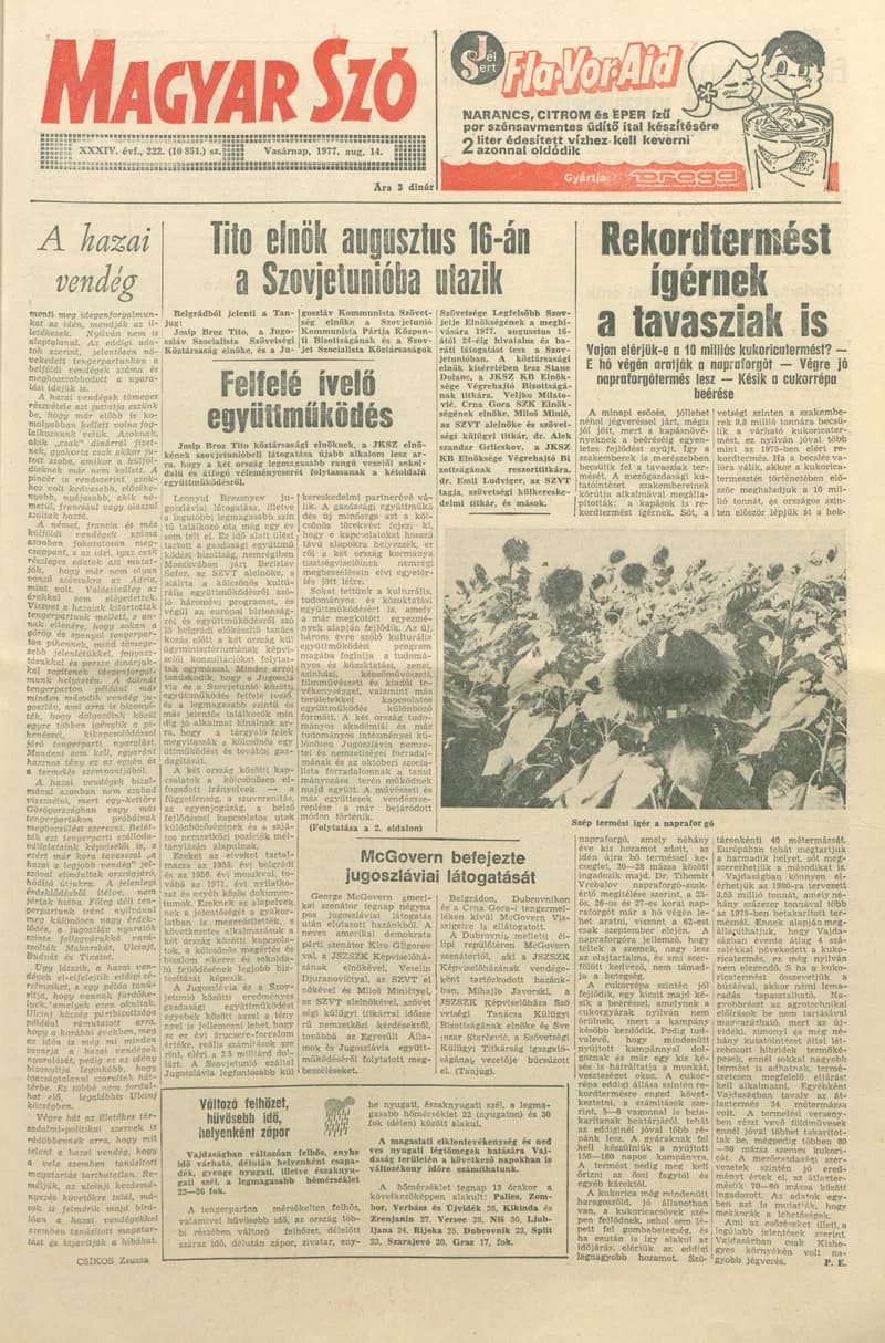Magyar Szó, 34. évf. 1977. augusztus 14. 222. sz.