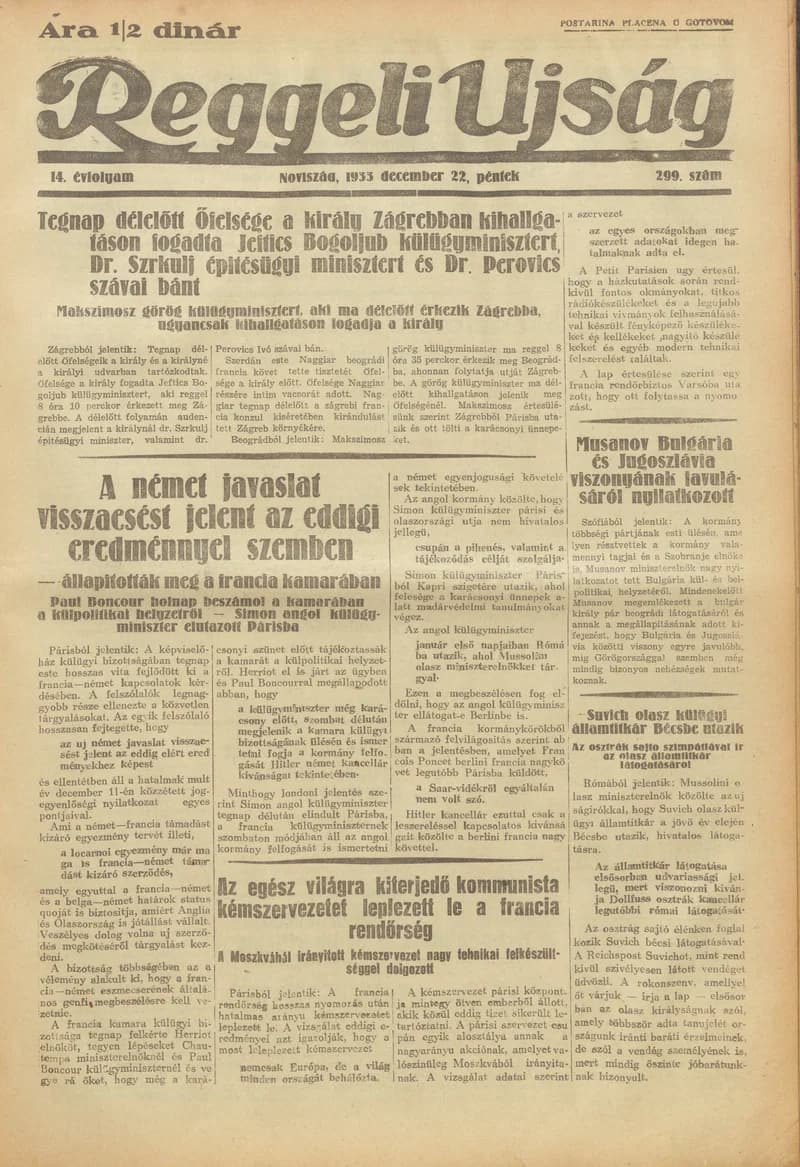 Reggeli Újság, 14. évf. 1933. december 22. 299. sz.