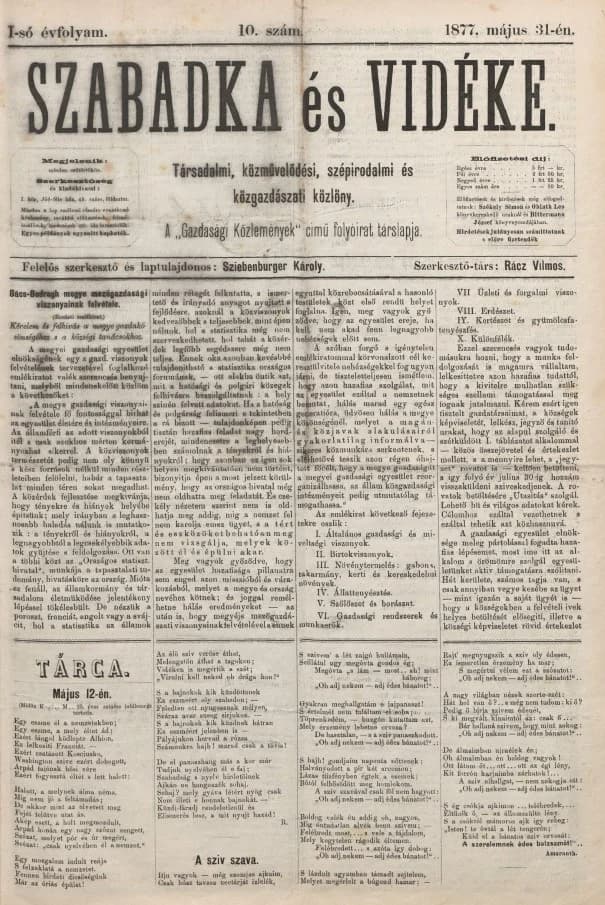 Szabadka és vidéke, 1. évf. 1877. május 31. 10. sz.
