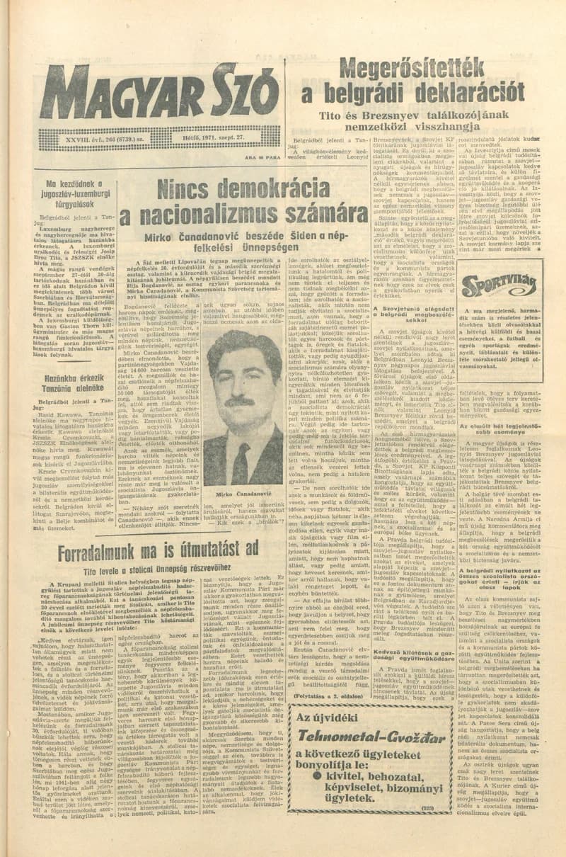 Magyar Szó, 28. évf. 1971. szeptember 27. 266. sz. 1–10. oldal