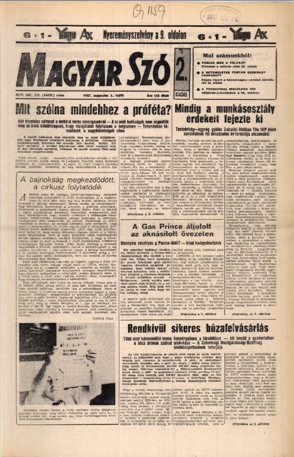 Magyar Szó, 44. évf. 1987. augusztus 3. 211. sz. 1–20. oldal