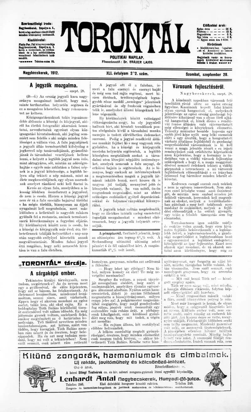 Torontál, 41. évf. 1912. szeptember 28. 222. sz.