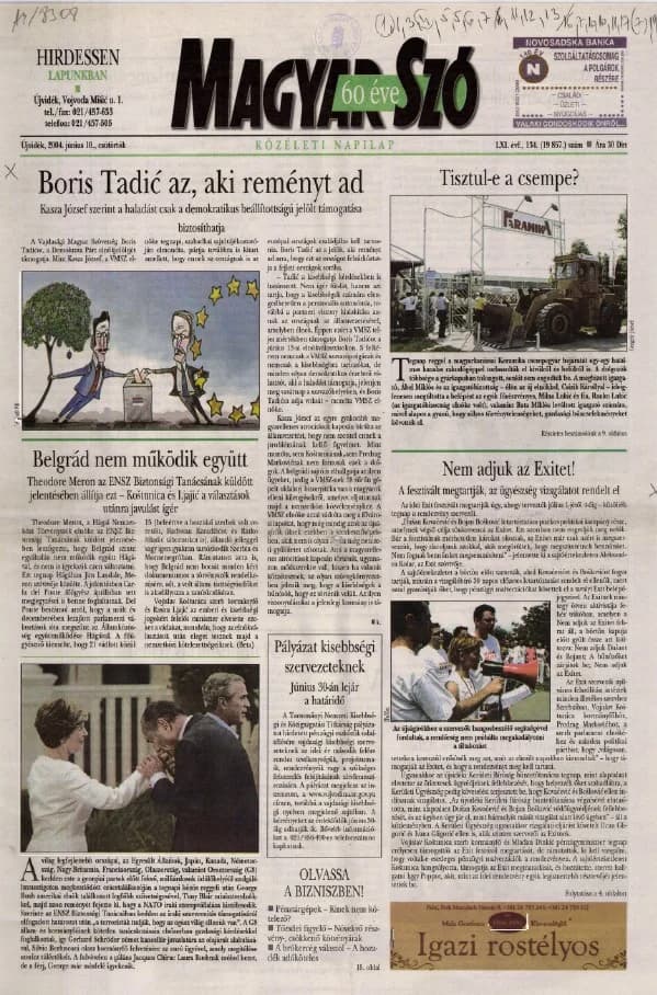 Magyar Szó, 61. évf. 2004. június 10. 134. sz. 1–24. oldal