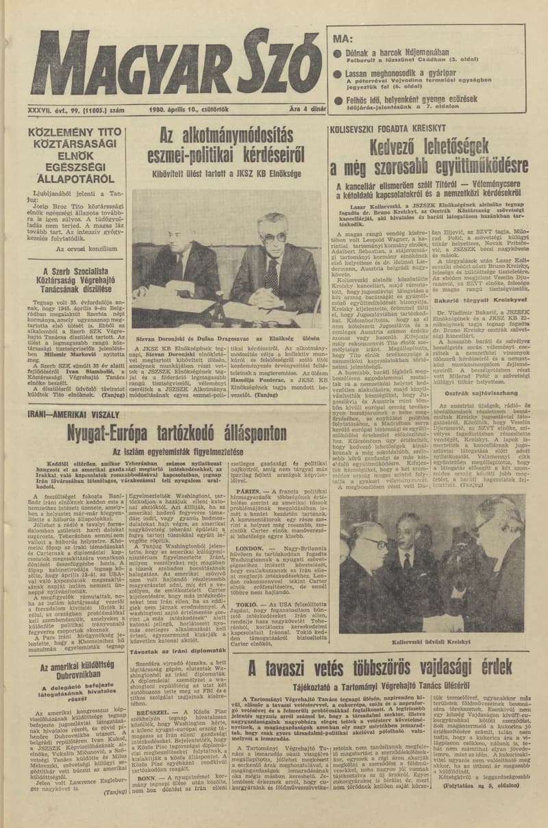 Magyar Szó, 37. évf. 1980. április 10. 99. sz. 1–20. oldal