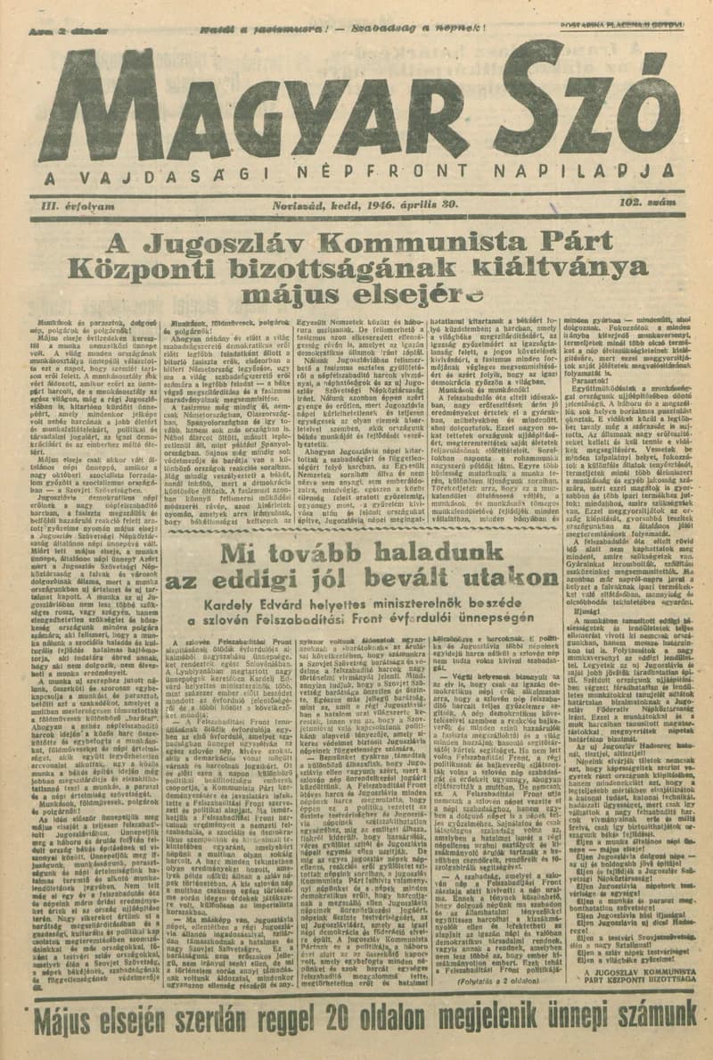 Magyar Szó, 3. évf. 1946. április 30. 102. sz. 1–4. oldal