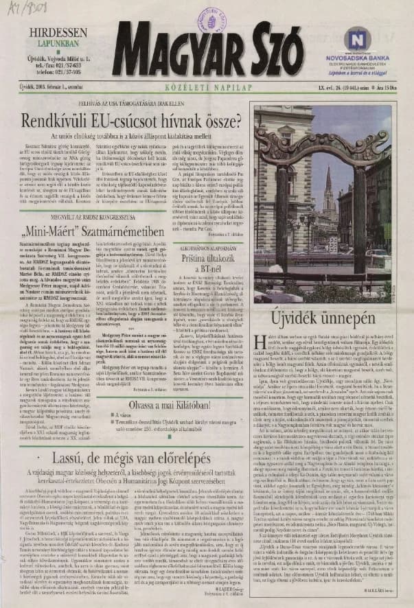 Magyar Szó, 60. évf. 2003. február 1. 26. sz. 1–16. oldal