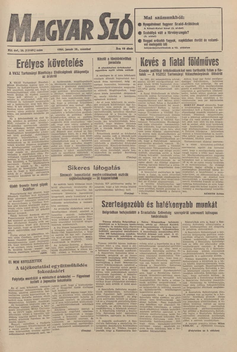 Magyar Szó, 41. évf. 1984. január 28. 26. sz. 1–24. oldal