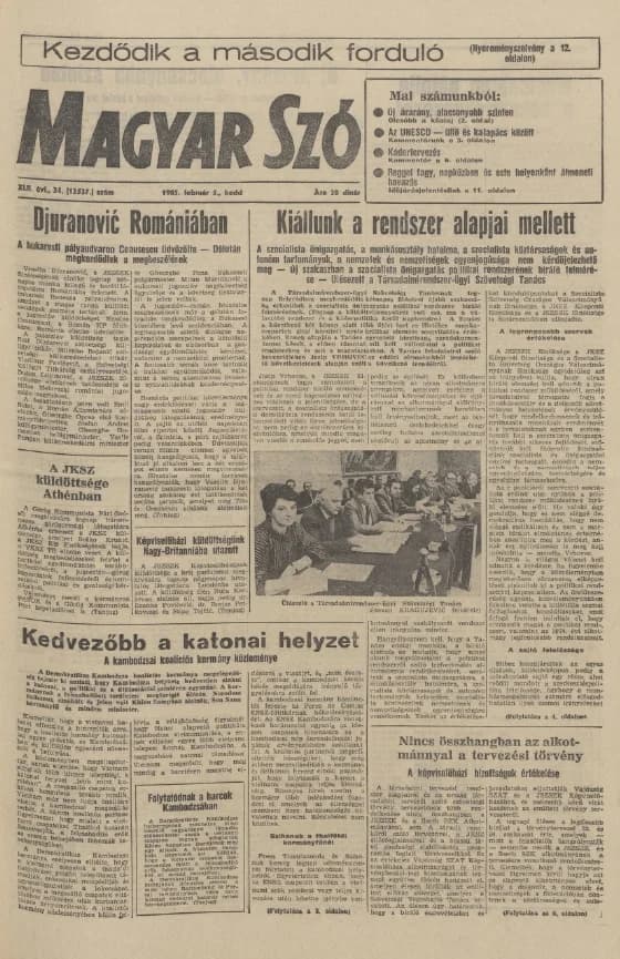 Magyar Szó, 42. évf. 1985. február 5. 34. sz. 1–20. oldal