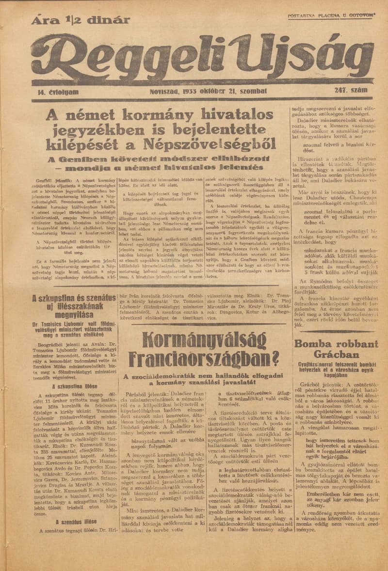 Reggeli Újság, 14. évf. 1933. október 21. 247. sz.