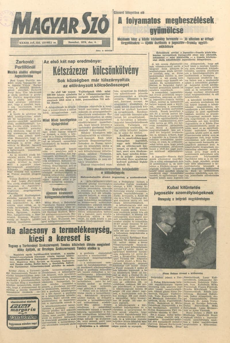 Magyar Szó, 33. évf. 1976. december 4. 333. sz. 1–20. oldal