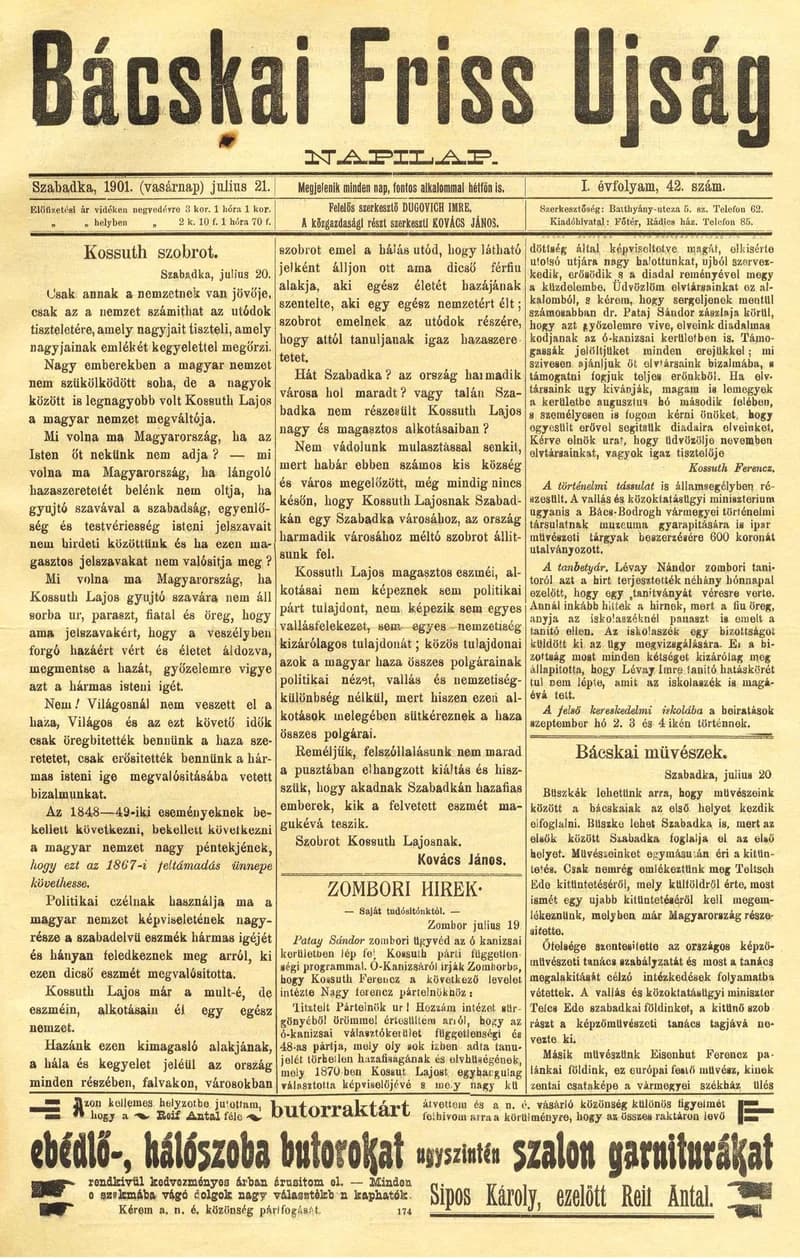 Bácskai Friss Ujság, 1. évf. 1901. július 21. 42. sz.
