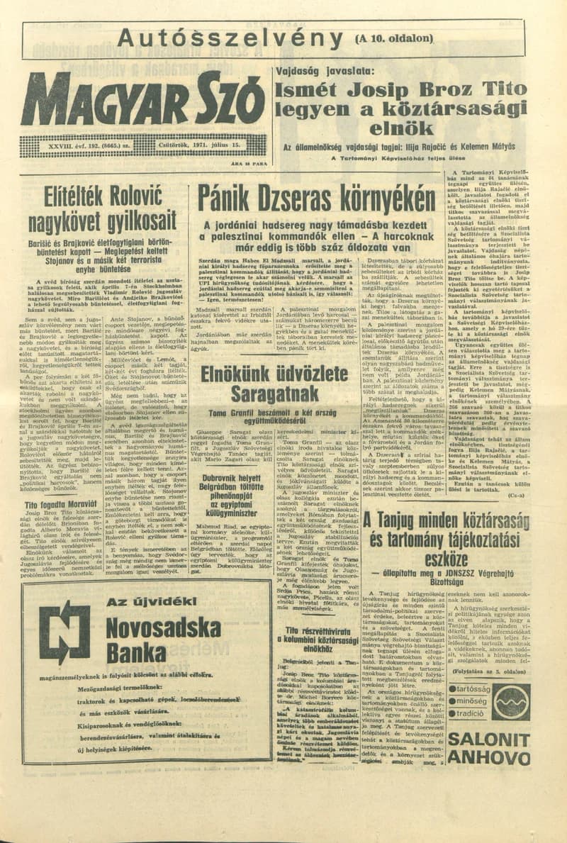 Magyar Szó, 28. évf. 1971. július 15. 192. sz. 1–16. oldal