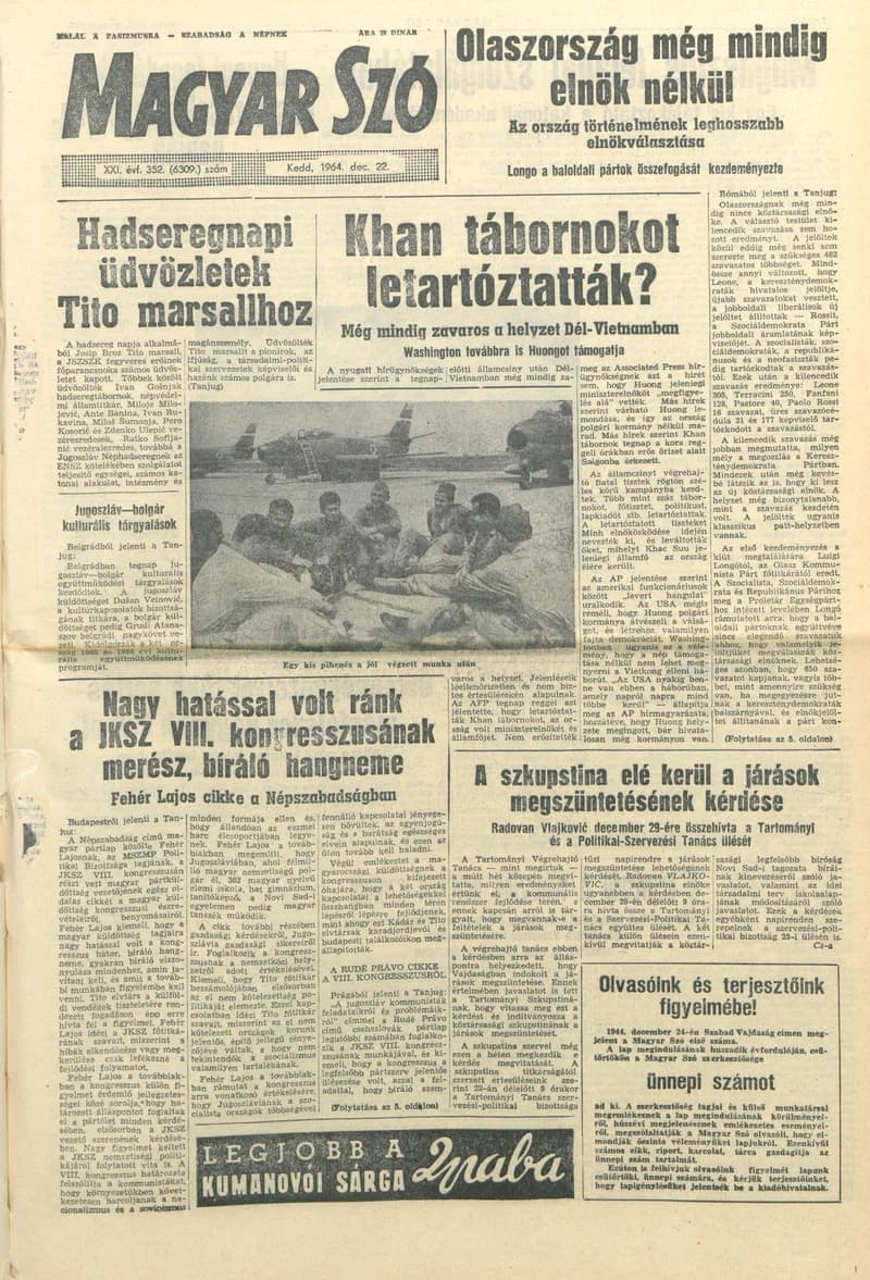 Magyar Szó, 21. évf. 1964. december 22. 352. sz. 1–16. oldal