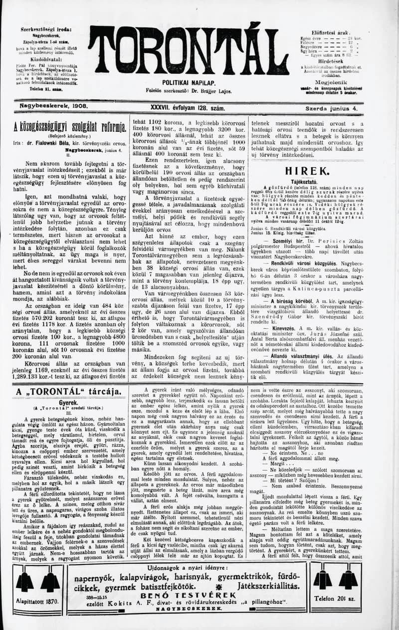 Torontál, 37. évf. 1908. június 4. 128. sz.