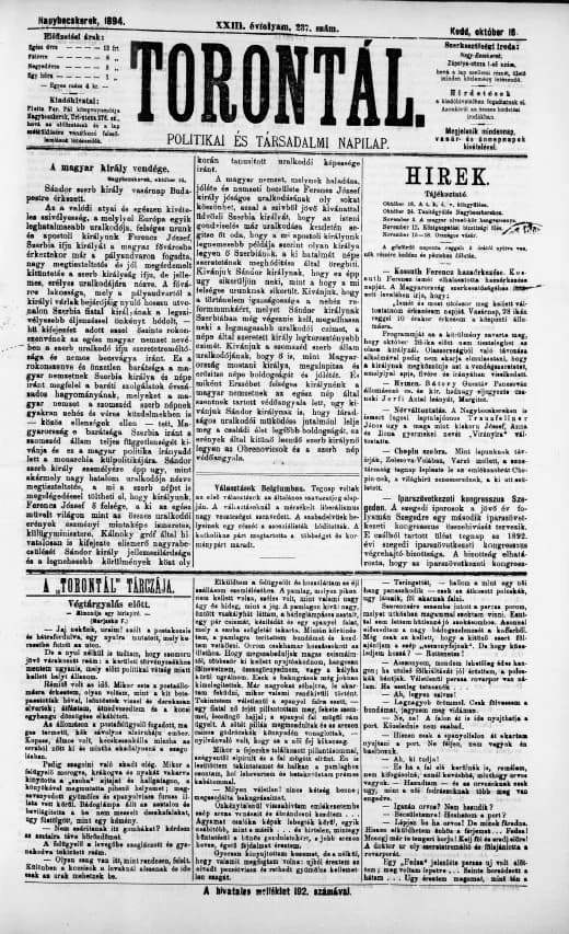 Torontál, 23. évf. 1894. október 16. 237. sz.