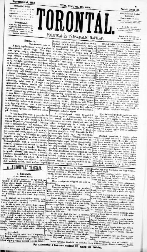 Torontál, 22. évf. 1893. június 30. 147. sz.