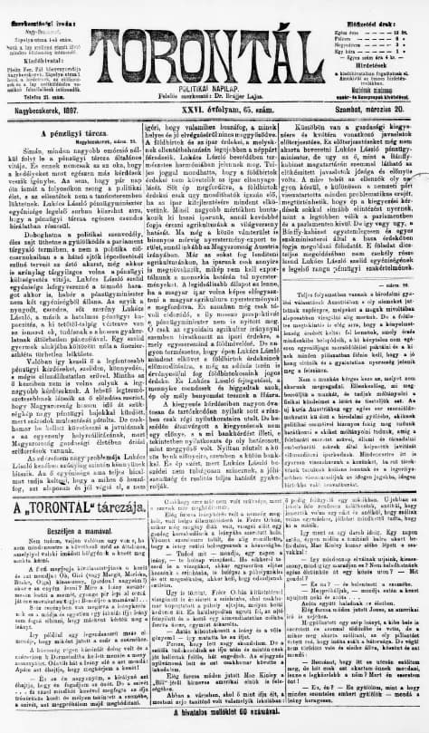 Torontál, 26. évf. 1897. március 20. 65. sz.