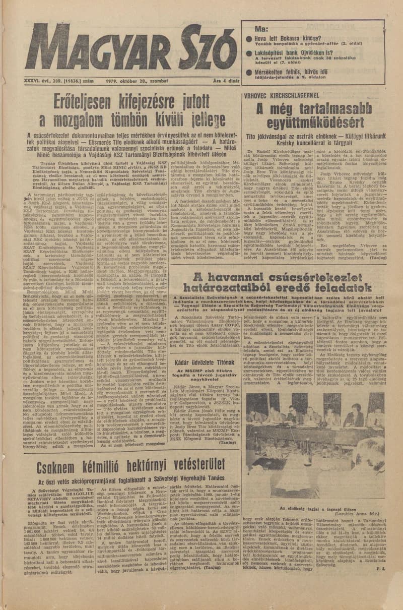 Magyar Szó, 36. évf. 1979. október 20. 289. sz. 1–20. oldal