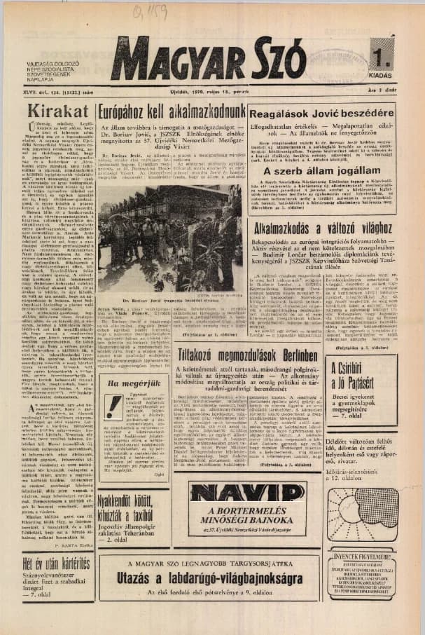 Magyar Szó, 47. évf. 1990. május 18. 134. sz. 1–24. oldal