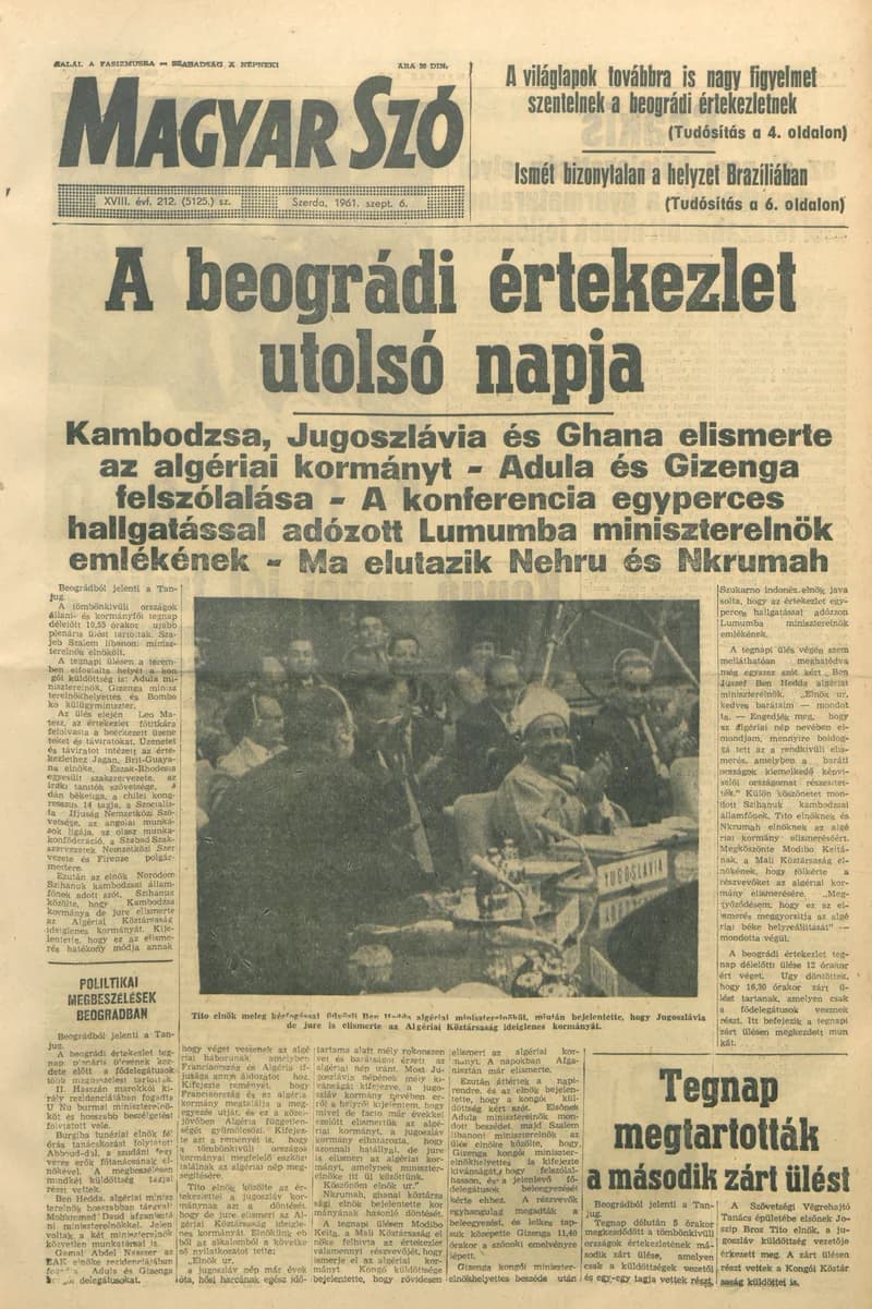 Magyar Szó, 18. évf. 1961. szeptember 6. 212. sz. 1–16. oldal
