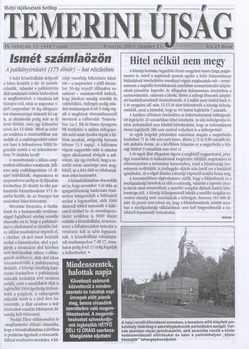 Temerini Újság, 9. évf. 2003. október 23. 43. sz.