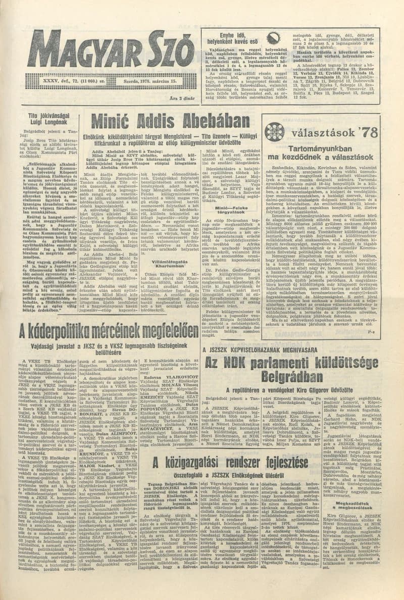 Magyar Szó, 35. évf. 1978. március 15. 72. sz. 1–20. oldal