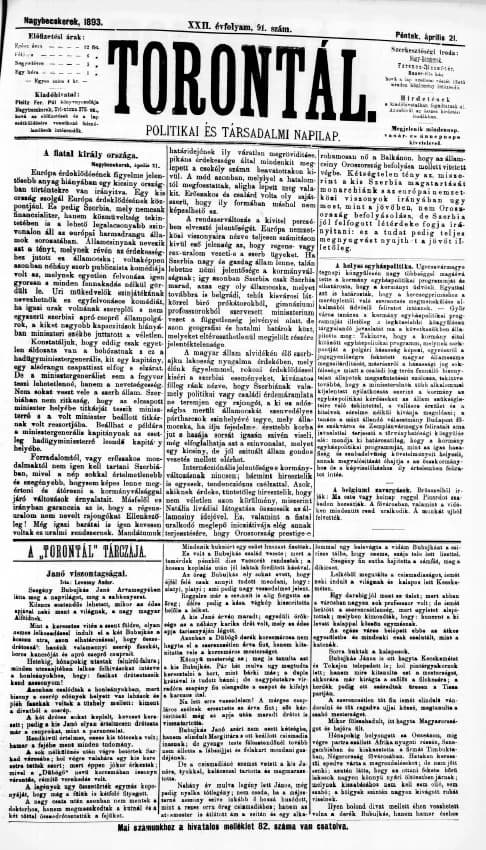 Torontál, 22. évf. 1893. április 21. 91. sz.