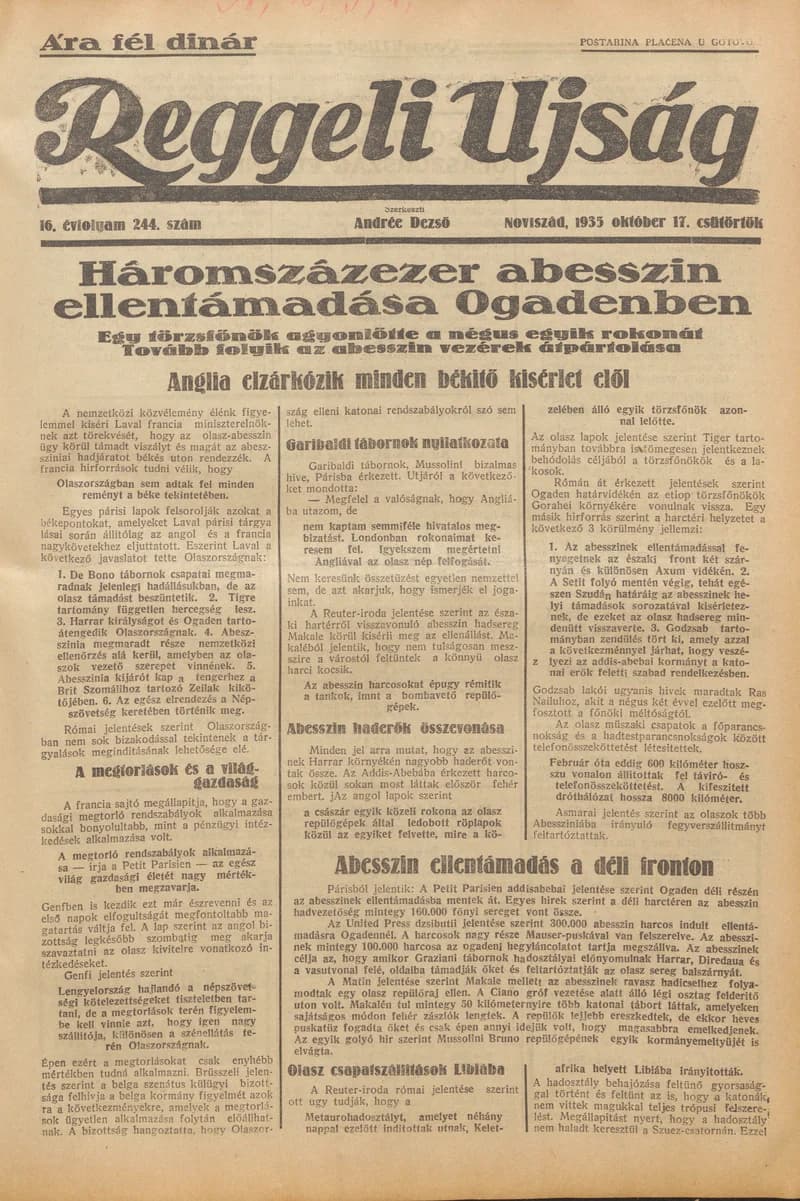 Reggeli Újság, 16. évf. 1935. október 17. 244. sz.