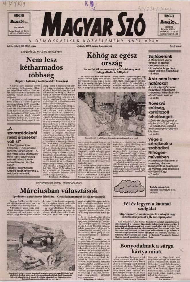 Magyar Szó, 57. évf. 2000. január 6. 3. sz. 1–16. oldal