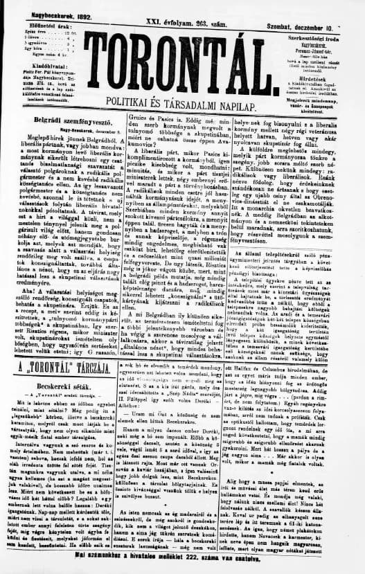 Torontál, 21. évf. 1892. december 10. 263. sz.