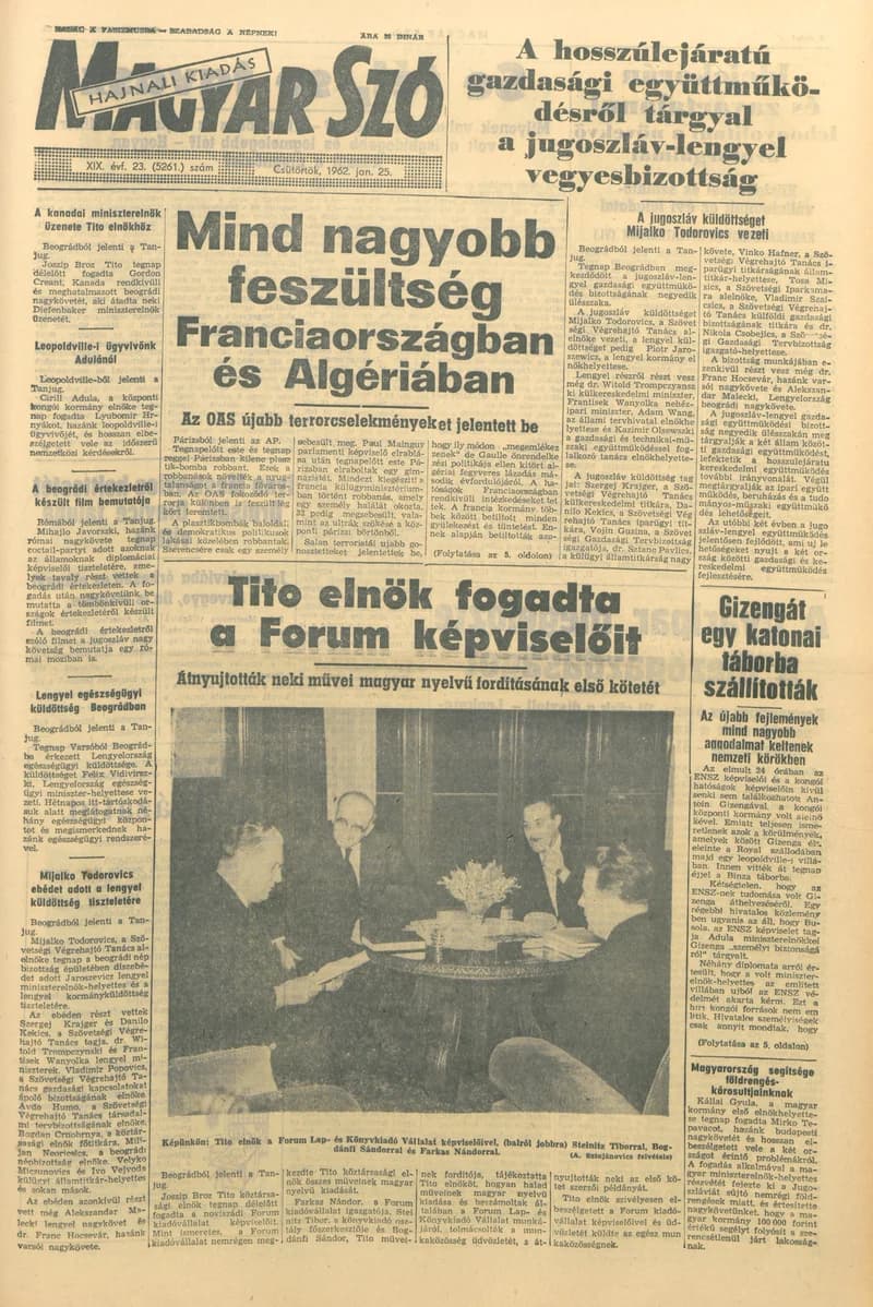 Magyar Szó, 19. évf. 1962. január 25. 23. sz. 1–16. oldal