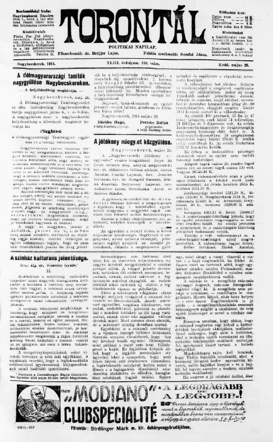 Torontál, 43. évf. 1914. május 26. 118. sz.