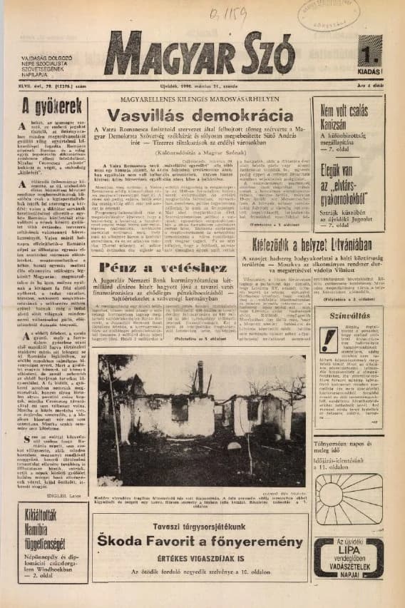 Magyar Szó, 47. évf. 1990. március 21. 78. sz. 1–20. oldal