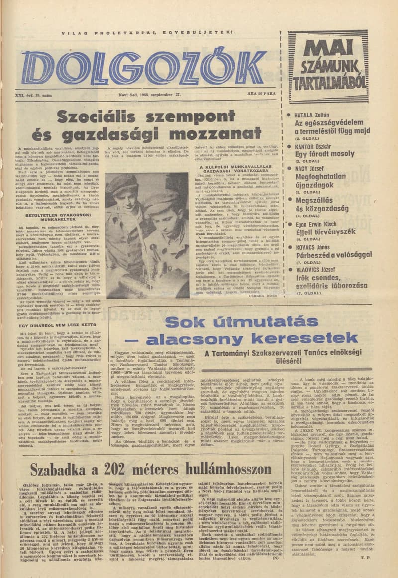 Dolgozók, 22. évf. 1968. szeptember 27. 39. sz.