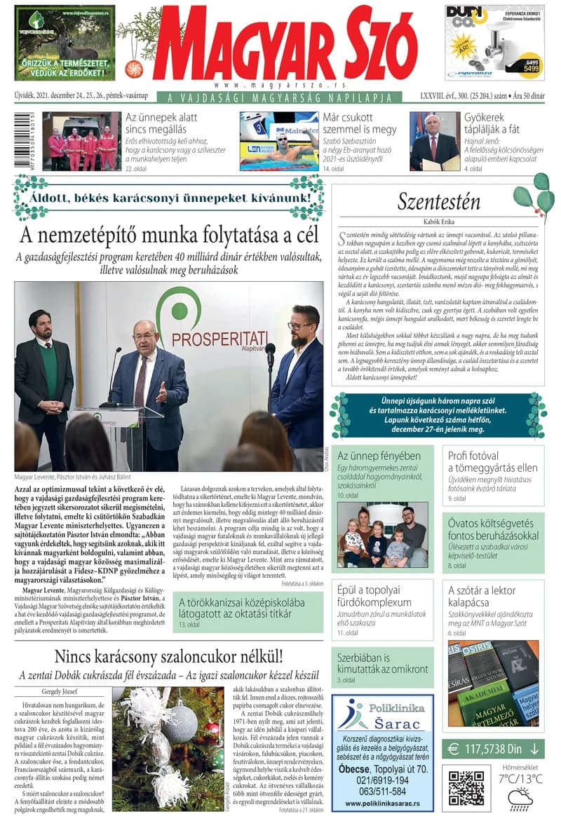 Magyar Szó, 78. évf. 2021. december 24. – 26. 300. sz. 1–32. oldal