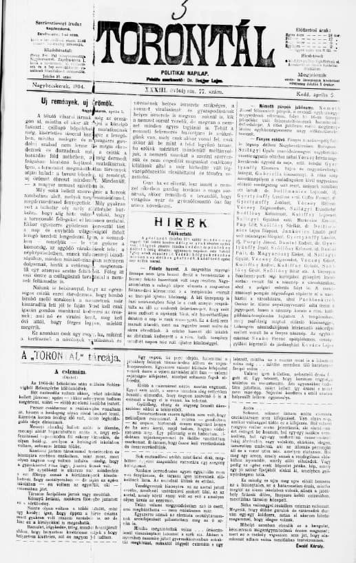 Torontál, 33. évf. 1904. április 5. 77. sz.