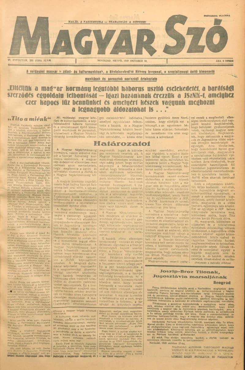 Magyar Szó, 6. évf. 1949. október 24. 253. sz. 1–4. oldal