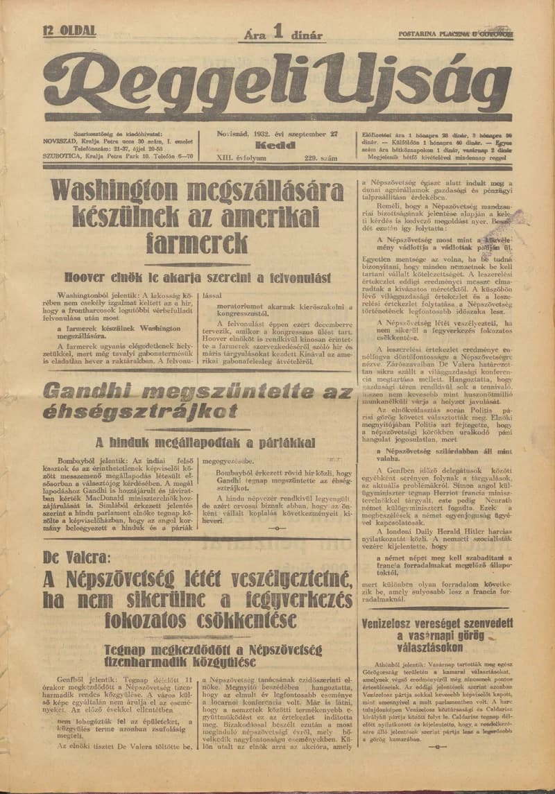 Reggeli Újság, 13. évf. 1932. szeptember 27. 229. sz.