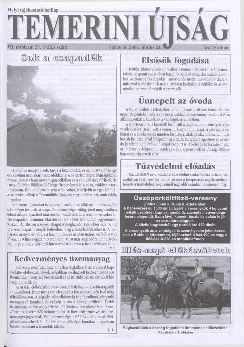 Temerini Újság, 7. évf. 2001. június 21. 25. sz.