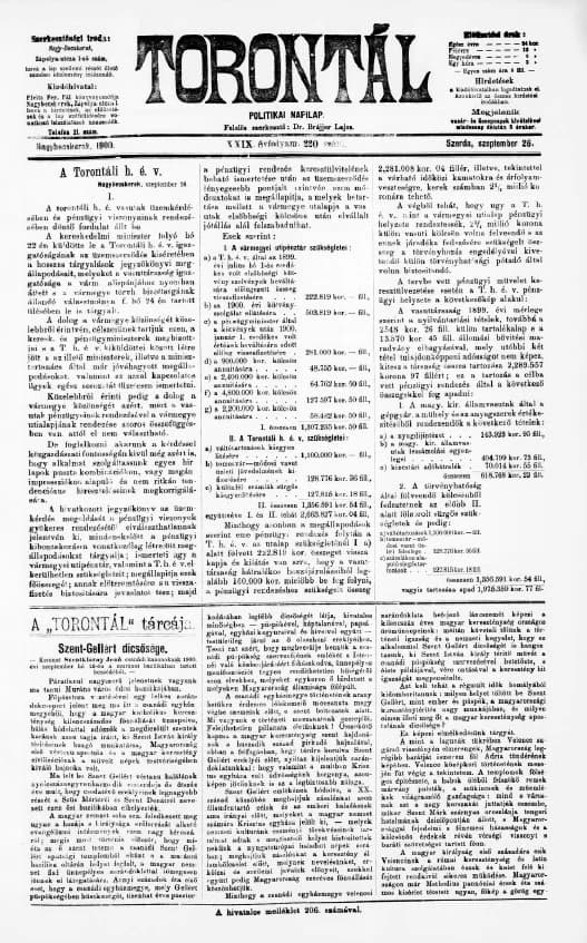 Torontál, 29. évf. 1900. szeptember 26. 220. sz.