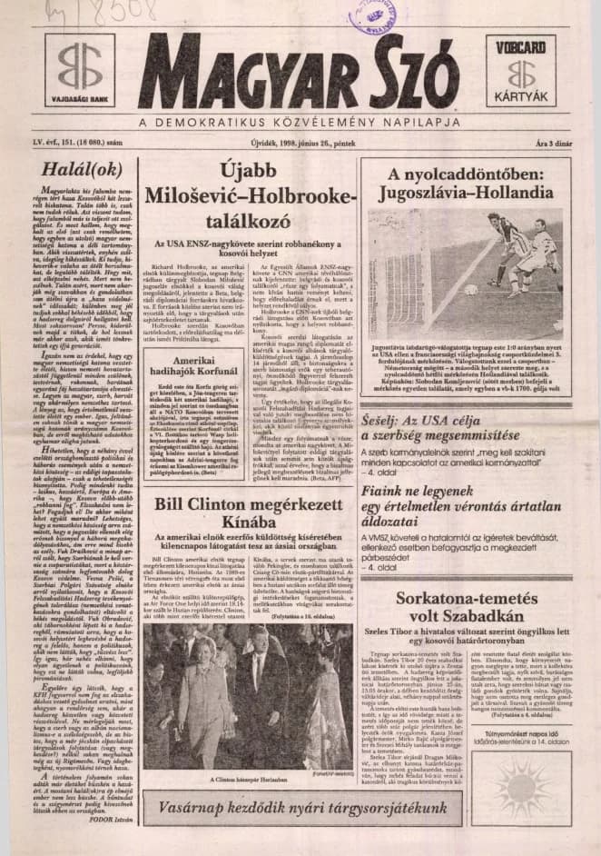 Magyar Szó, 55. évf. 1998. június 26. 151. sz. 1–16. oldal