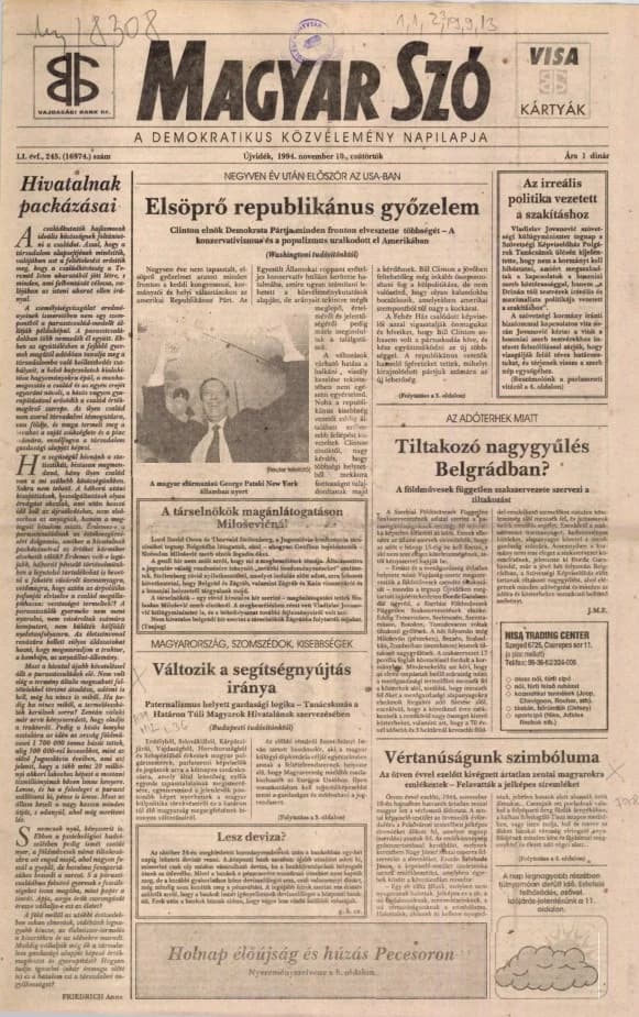 Magyar Szó, 51. évf. 1994. november 10. 245. sz. 1–16. oldal