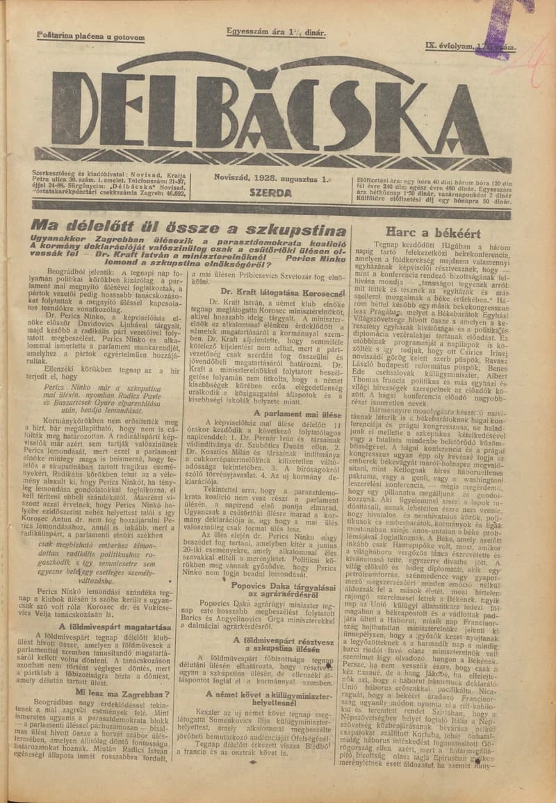 Délbácska, 9. évf. 1928. augusztus 1. 176. sz.