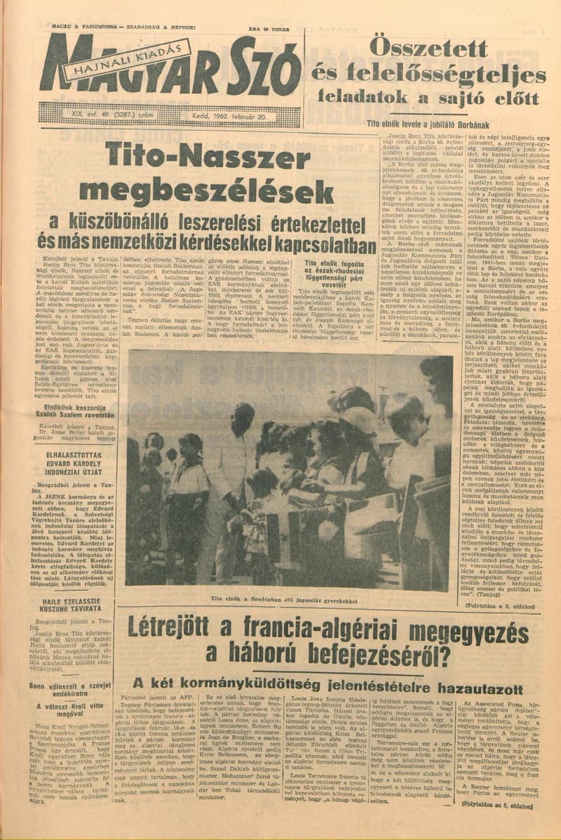 Magyar Szó, 19. évf. 1962. február 20. 49. sz. 1–16. oldal
