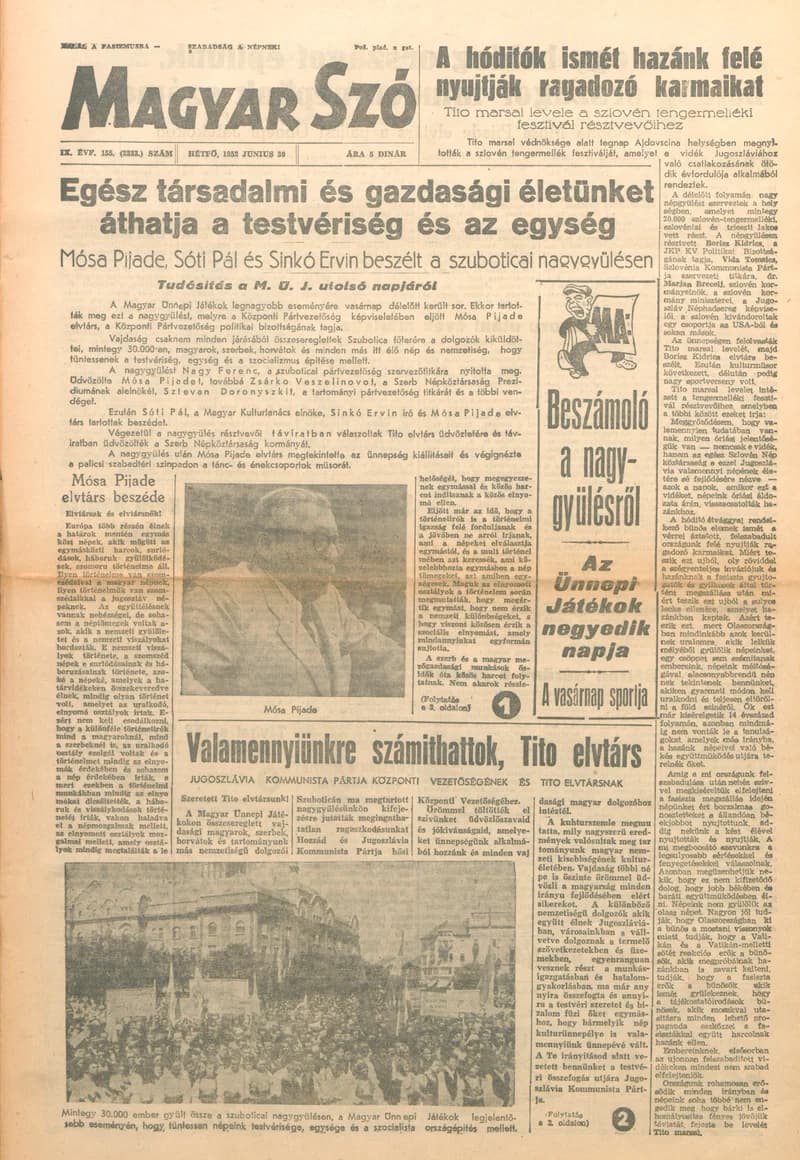 Magyar Szó, 9. évf. 1952. június 30. 155. sz. 1–6. oldal