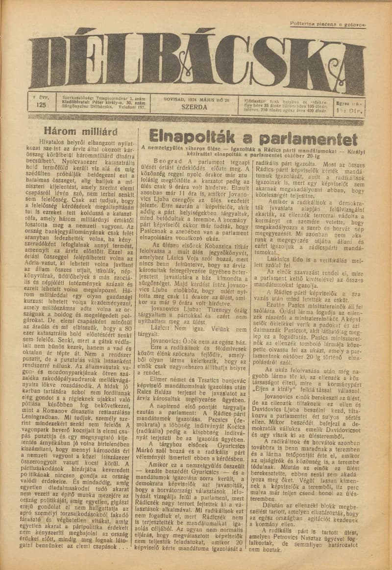 Délbácska, 5. évf. 1924. május 28. 125. sz.