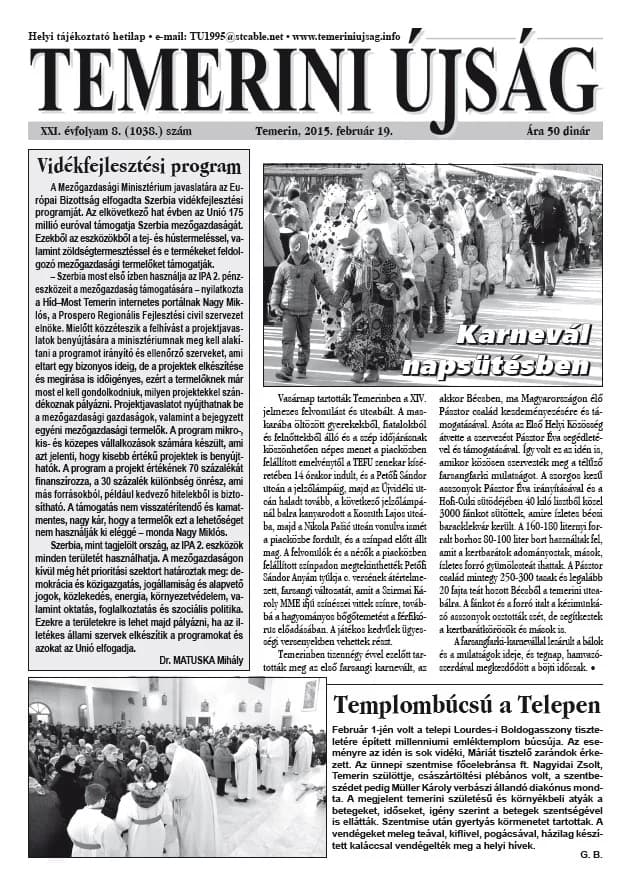 Temerini Újság, 21. évf. 2015. február 19. 8. sz.