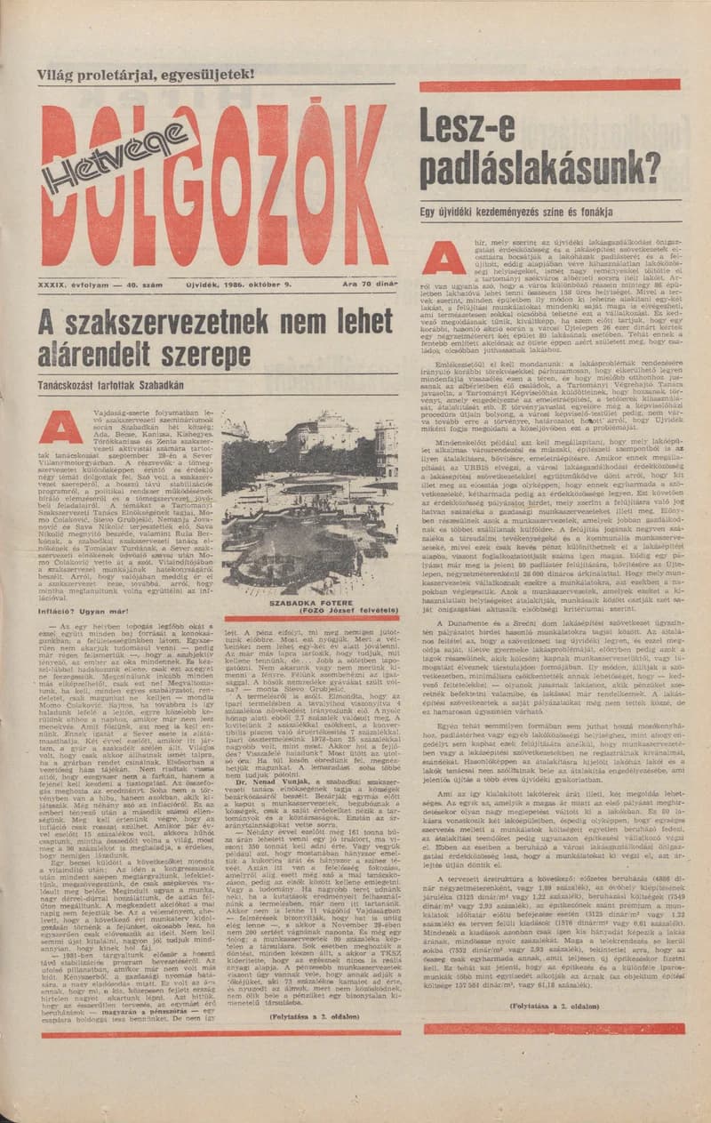 Dolgozók, 40. évf. 1986. október 9. 40. sz.
