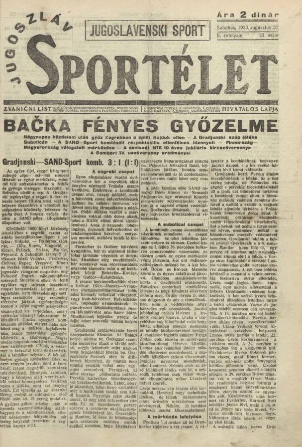 Jugoszláv sportélet, 2. évf. 1923. augusztus 20. 33. sz.
